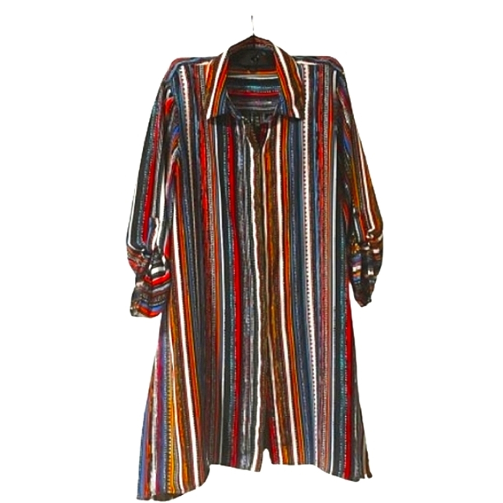 Coloful Striped Women's Shirt Dress  Tunic MEDIUM A-Line Boho Casual